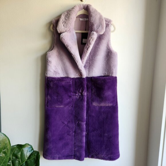 NWT Uchuu Reversible Faux Fur Purple/Lilac Long Vest - One Size - Picture 1 of 16